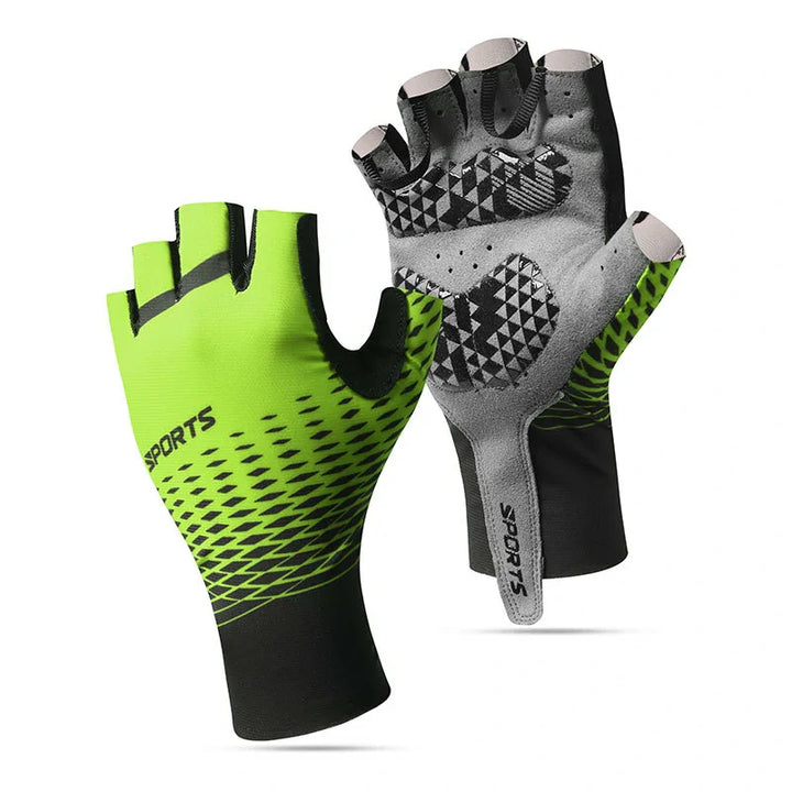 Unisex half-finger cycling gloves, durable and breathable, with comfort padding.