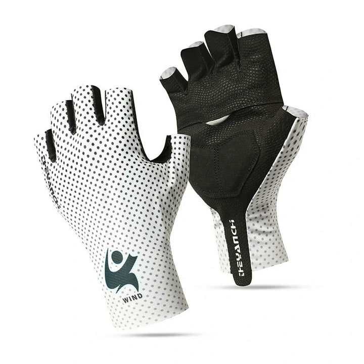 Unisex half-finger cycling gloves, black, with superior shock absorbing palm material.