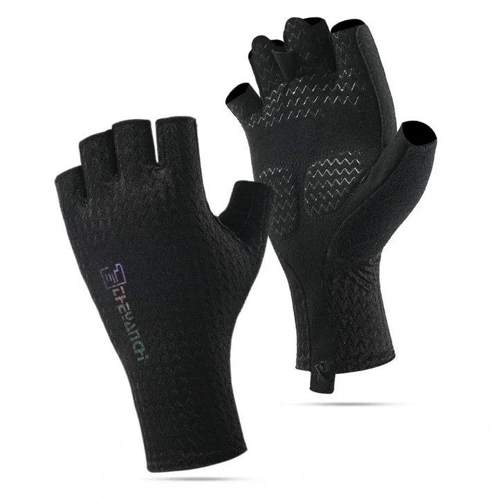 Essential riding accessories: half-finger cycling gloves, unisex, with shock absorption tech.