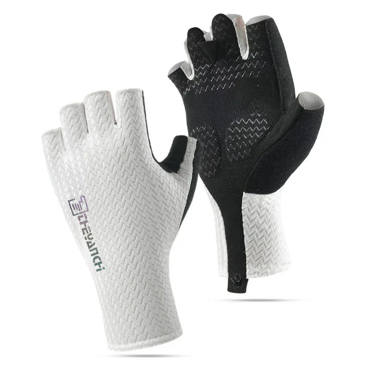 Durable and breathable half-finger bike gloves, unisex, with strategic shock absorbing pads.