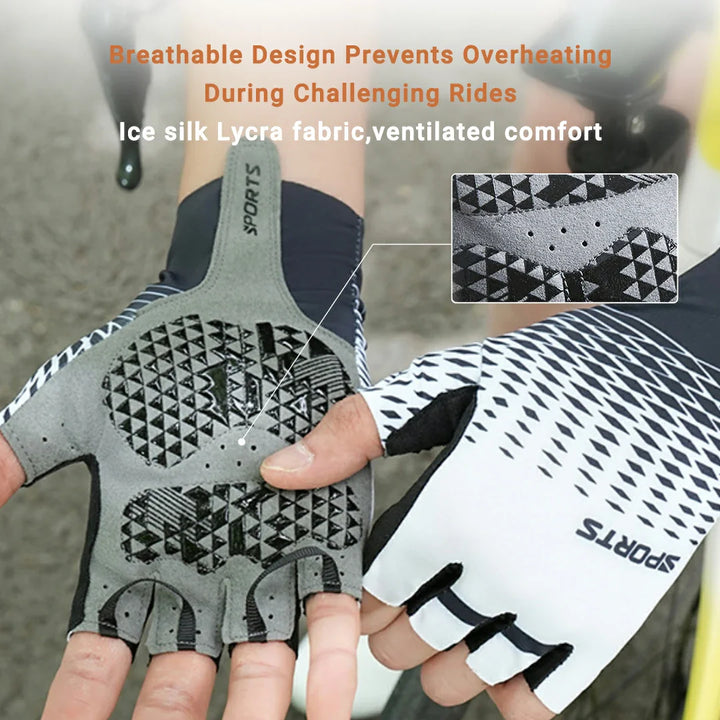 Ergonomic design half-finger cycling gloves, unisex, with ventilation for breathable comfort.