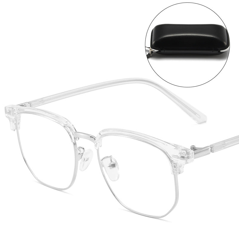 Unisex half-rim blue light glasses for computer use, providing anti-glare digital eye strain protection.