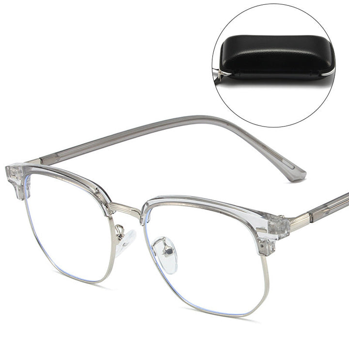 Elevate your vision care with these stylish unisex half-rim blue light glasses, preventing digital eye strain.