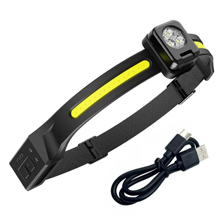 Unisex hands-free LED headlamp with pivoting light for camping and hiking visibility
