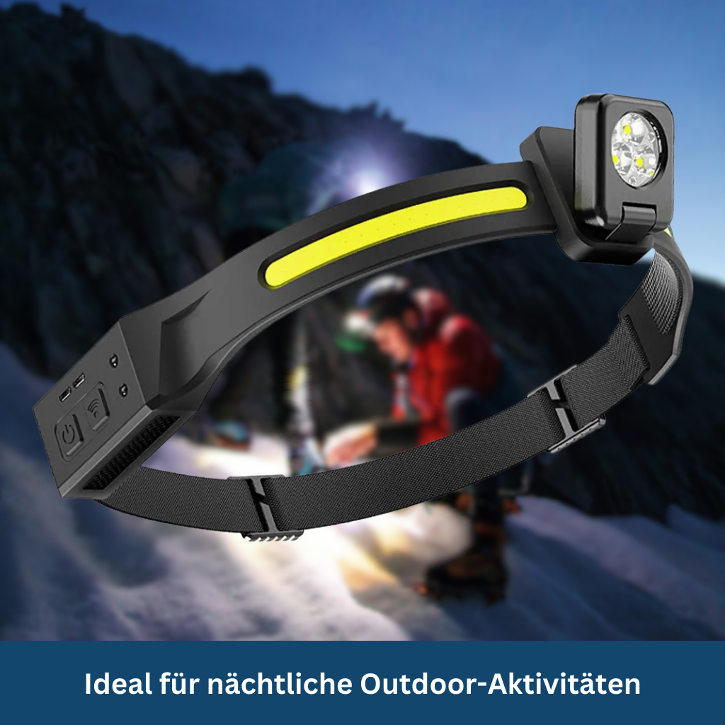 Hands-free LED headlamp with pivoting mechanism, essential outdoor gear for any adventure