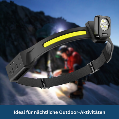 Hands-free LED headlamp with pivoting mechanism, essential outdoor gear for any adventure