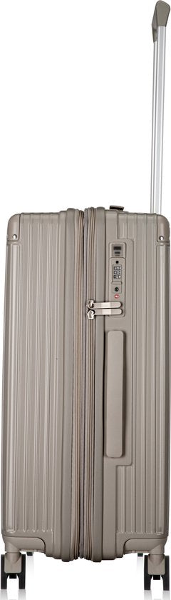 Smart hard shell travel suitcase with USB charging port & convenient cup holder, perfect for airport use.