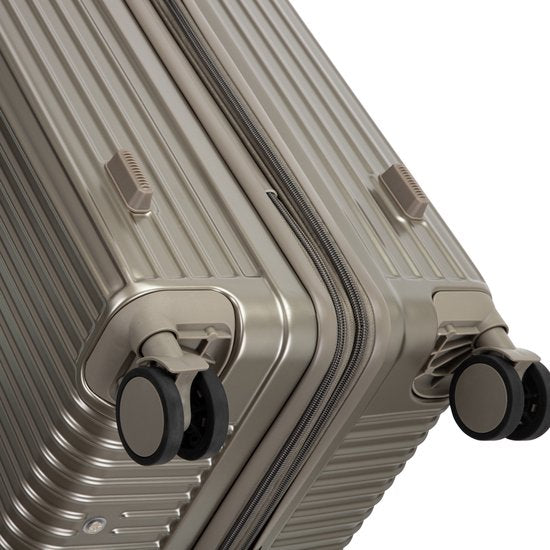 Expandable hard shell smart suitcase with USB port, cup holder, and durable spinner wheels for extra packing.