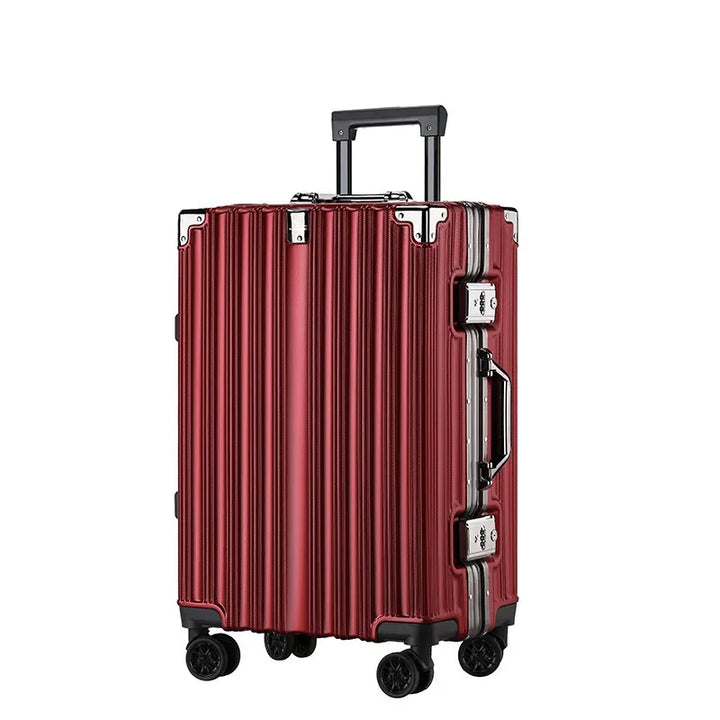 Compact carry-on hard shell suitcase with aluminum frame & secure lock, perfect for business trips.