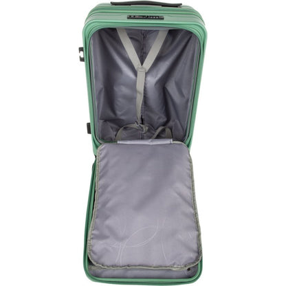 Modern hard-shell travel suitcase with laptop compartment, TSA lock, spinner wheels, and expandable design.