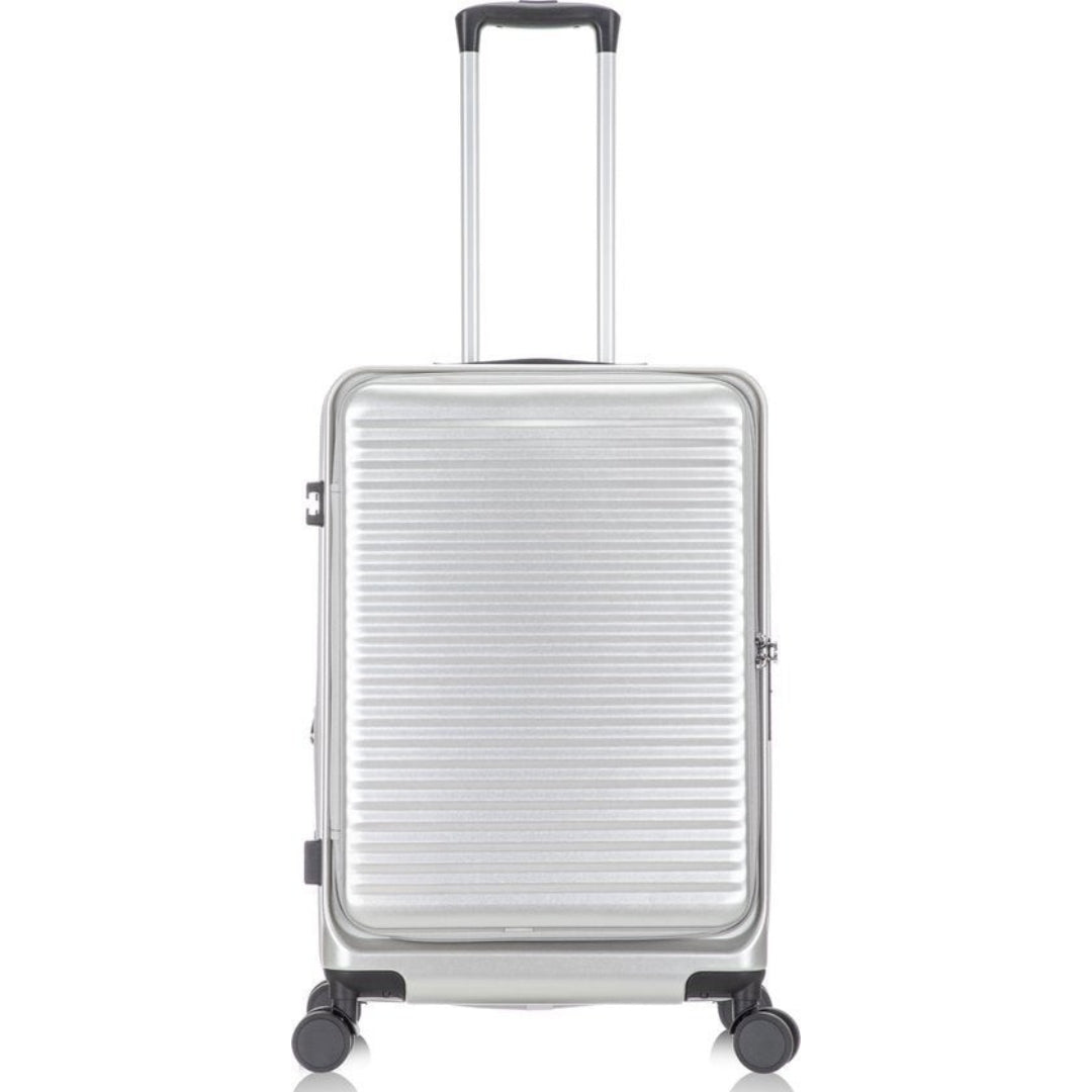 Professional business travel hard-shell suitcase with laptop compartment, TSA lock, and smooth spinner wheels.