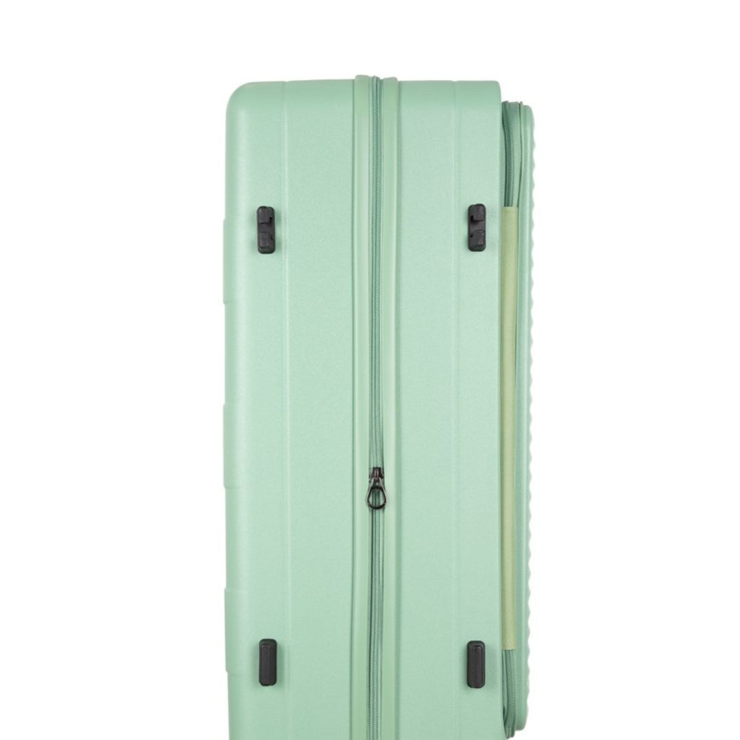 Large checked luggage hardshell suitcase with a dedicated laptop compartment, ideal for longer trips.