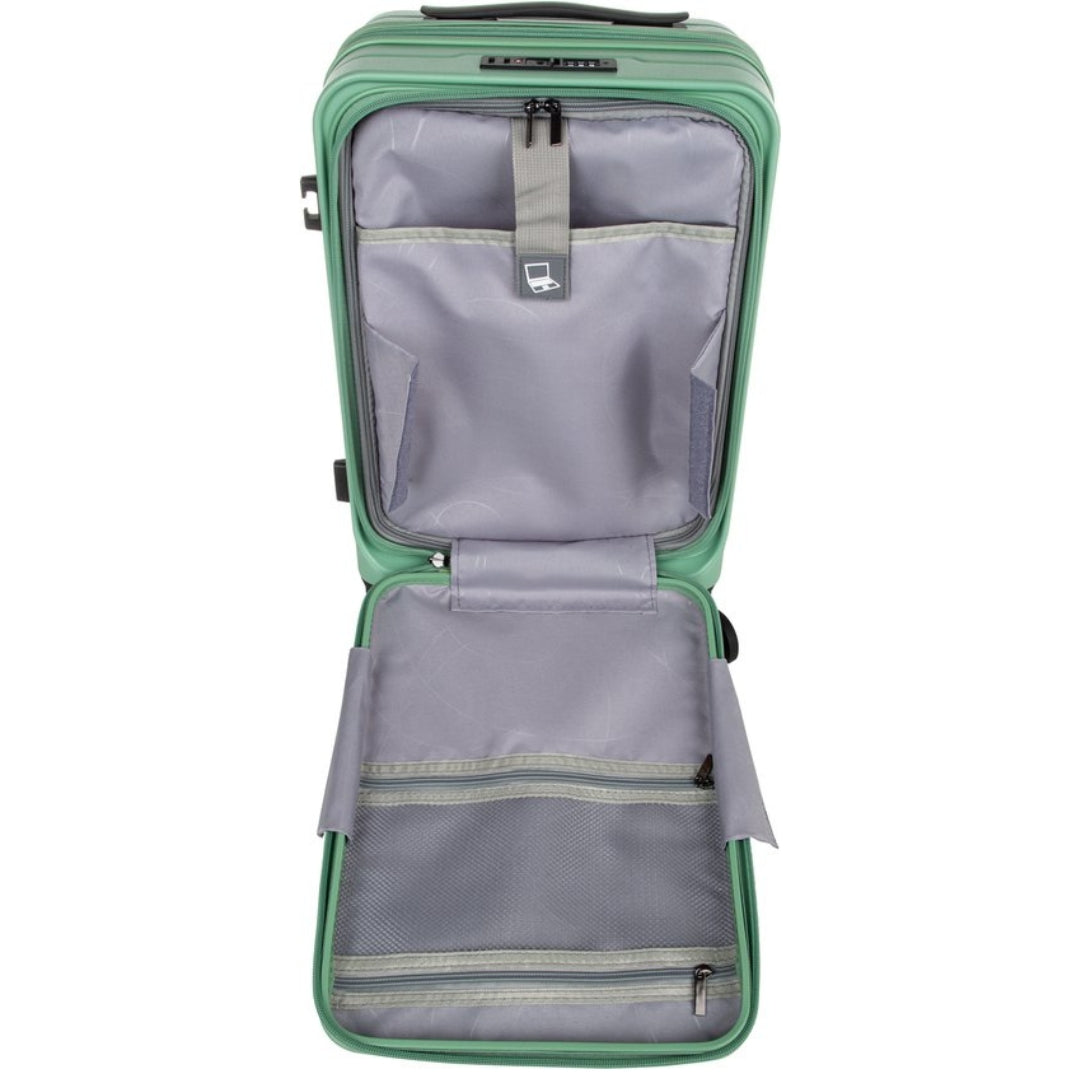 Lightweight unisex hardshell suitcase, ideal for travel with its laptop compartment, durable, and easy to maneuver.
