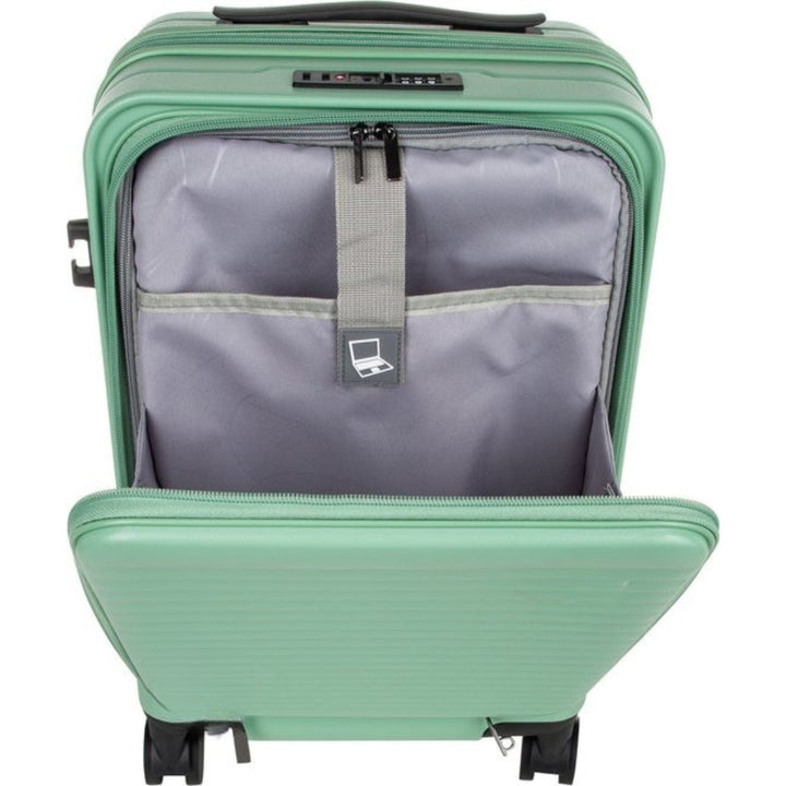 Secure hardshell travel case featuring a TSA lock and organized laptop compartment for tech & essentials.