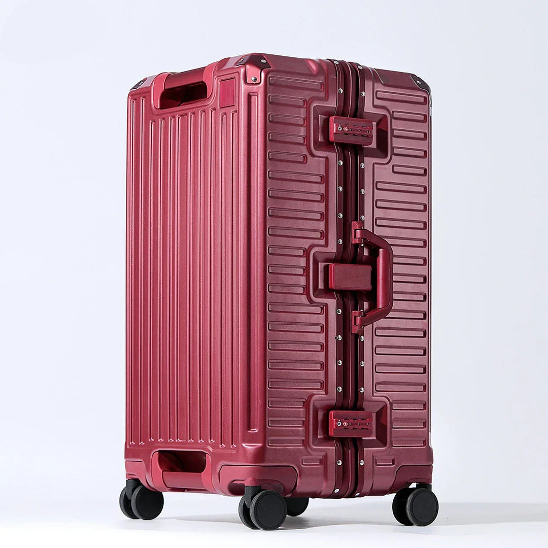 Unisex hard shell travel suitcase with wide grip handle & spinner wheels for easy navigation.