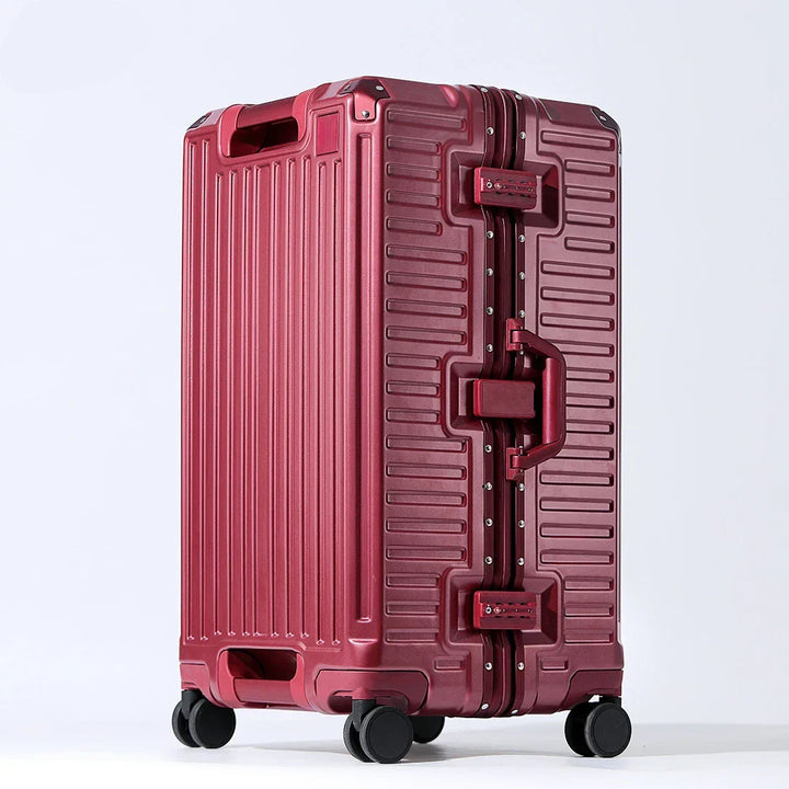 Unisex hard shell travel suitcase with wide grip handle & spinner wheels for easy navigation.