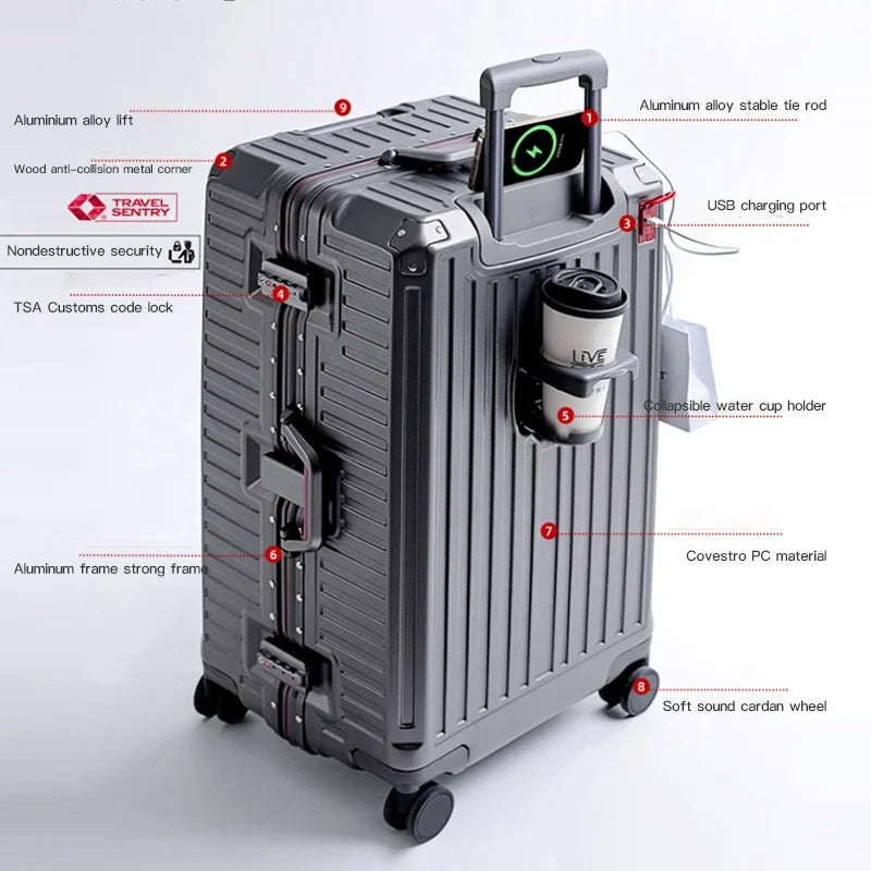 Spacious checked bag hard shell, wide grip handle, smooth spinner wheels for stress-free vacation travel.