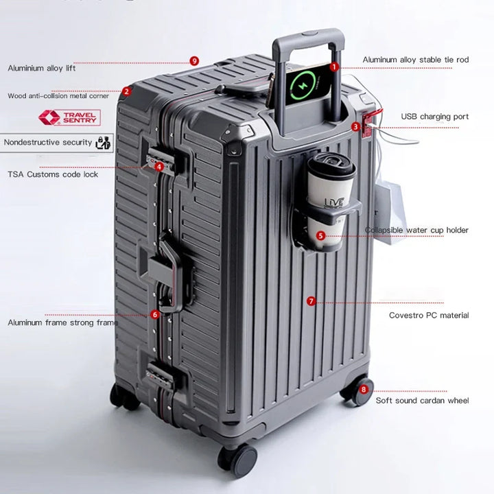 Spacious checked bag hard shell, wide grip handle, smooth spinner wheels for stress-free vacation travel.