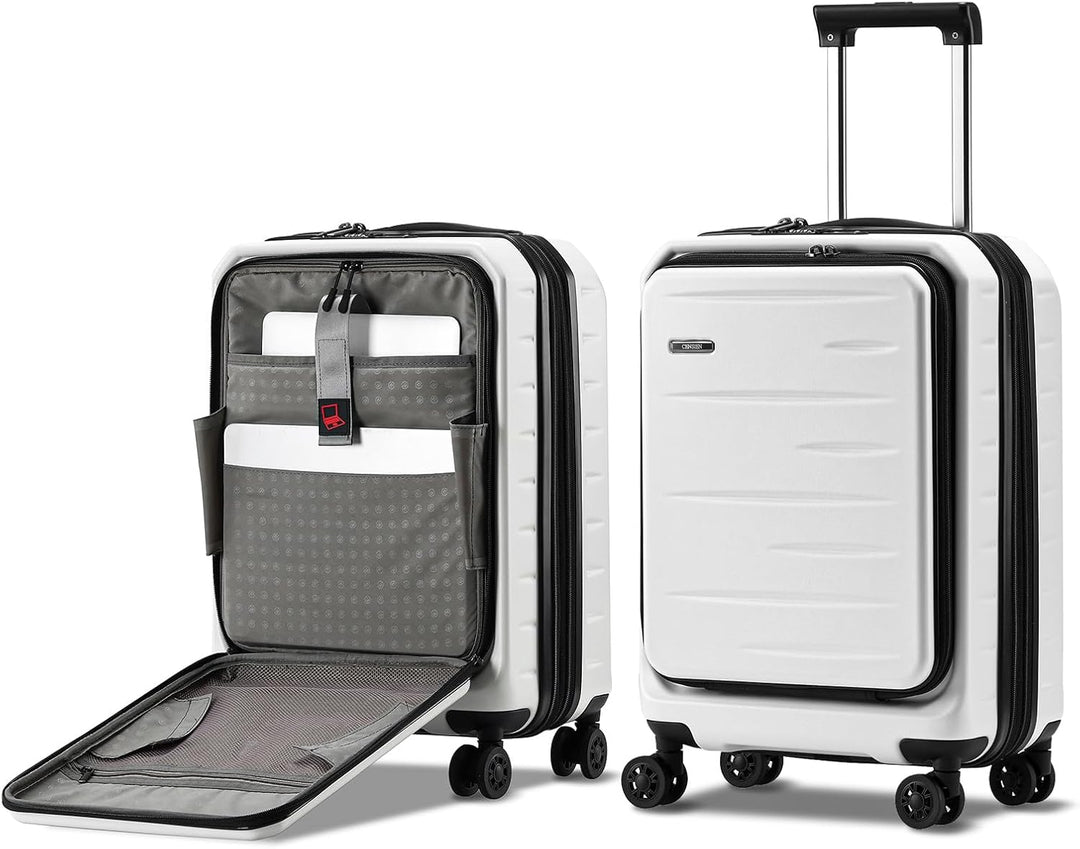 Practical expandable hardshell carry-on with a front pocket for quick access & secure TSA lock.