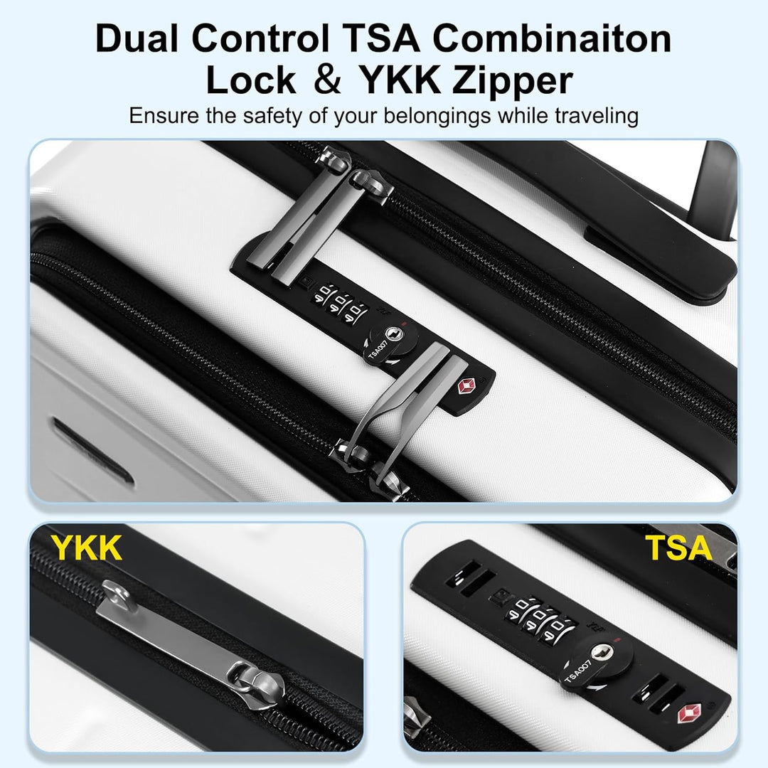 Compact hardshell carry-on for short trips, expandable, with front pocket & secure TSA lock.