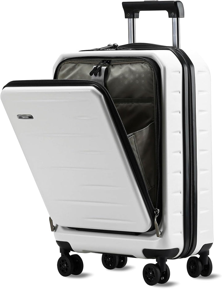 Unisex hardshell luggage, expandable, featuring a front pocket for essentials & TSA lock.