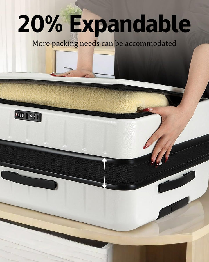Unisex hardshell carry-on with expandable capacity, front pocket & integrated TSA combination lock.