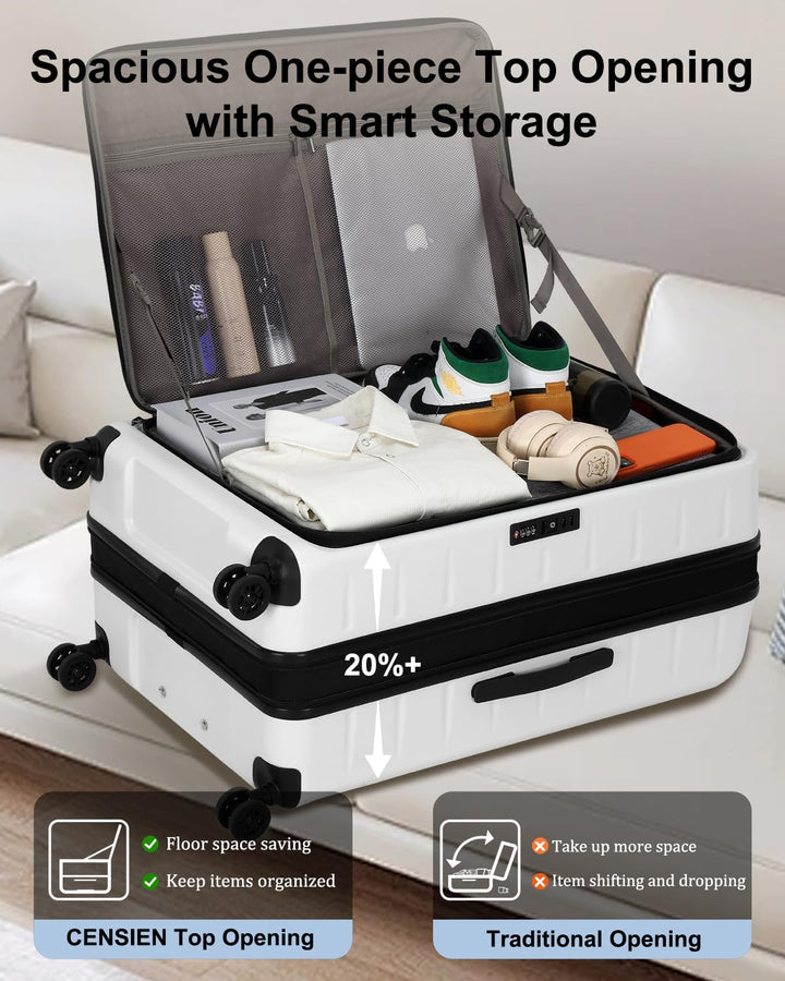 Compact & expandable hardshell carry-on with front pocket access & TSA lock security.