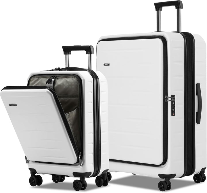 Stylish unisex hardshell luggage, expandable, with convenient front pocket & TSA lock.