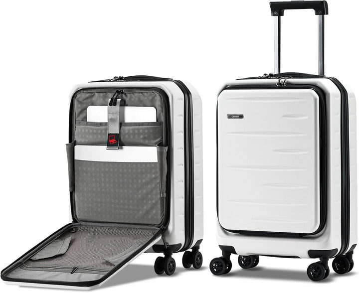 Expandable hardshell luggage, unisex design, with a practical front pocket & secure TSA lock.