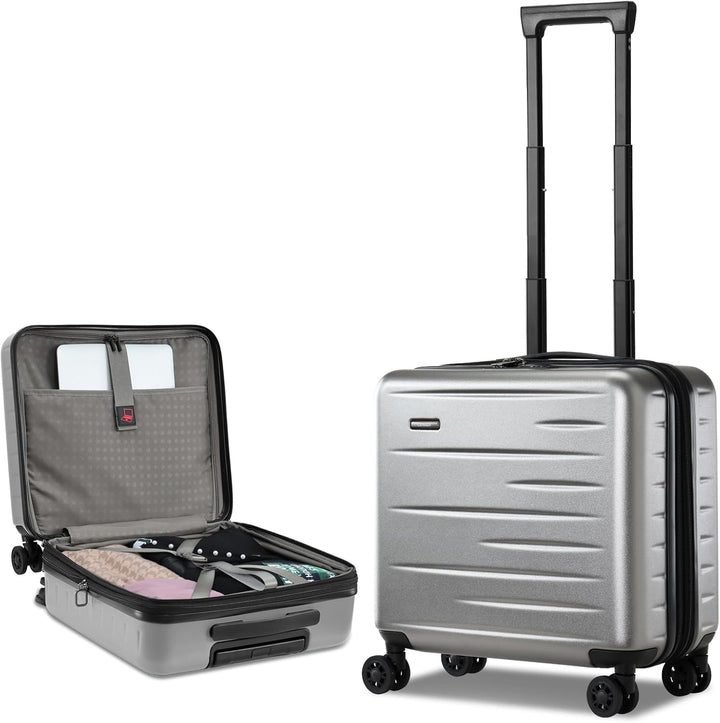 Durable unisex hardshell carry-on with expandable feature, front pocket & TSA combination lock.
