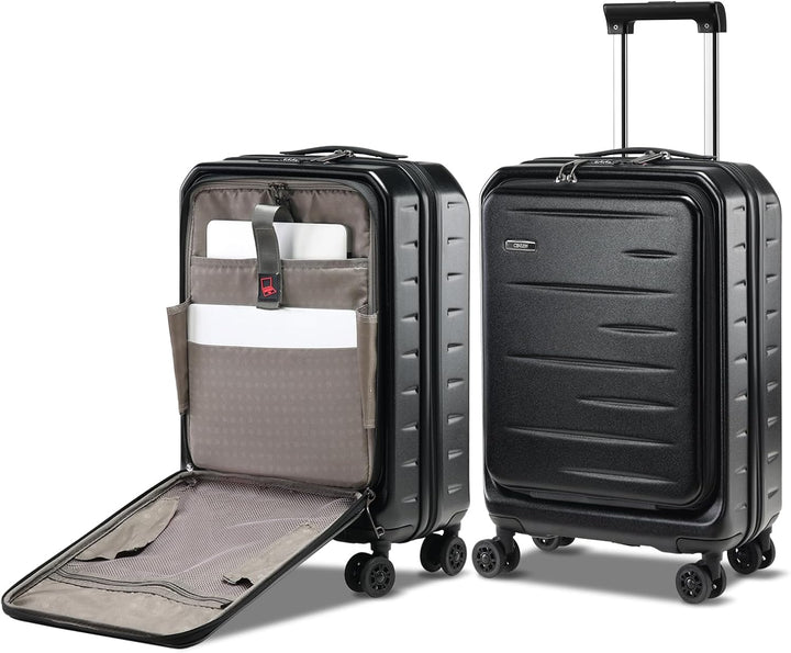 Sleek unisex hardshell carry-on luggage with smooth spinner wheels, front pocket & TSA lock.