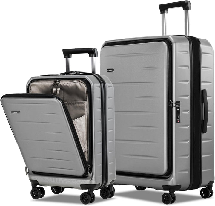 Lightweight hardshell carry-on for travel, expandable, with front pocket access & TSA lock security.