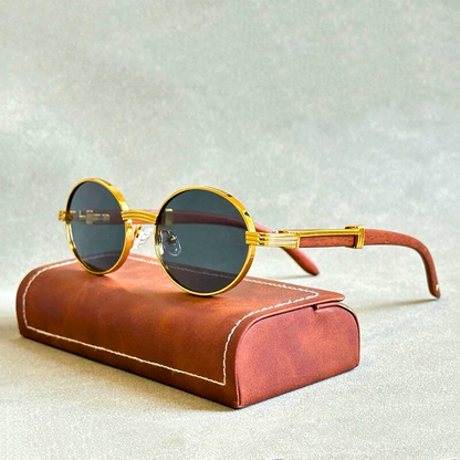 Unisex Hayden sunglasses with UV400 protection, steel frame, and natural wood temples for stylish eye protection.