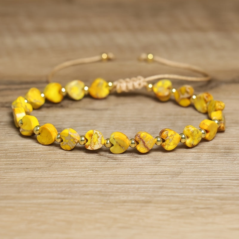 Unisex Heartline Gemstone Beaded Bracelet, natural stones, adjustable fit, colorful, stackable.
