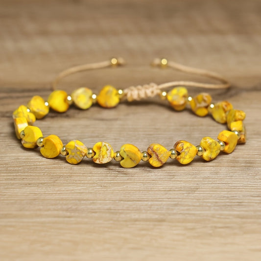 Unisex Heartline Gemstone Beaded Bracelet, natural stones, adjustable fit, colorful, stackable.