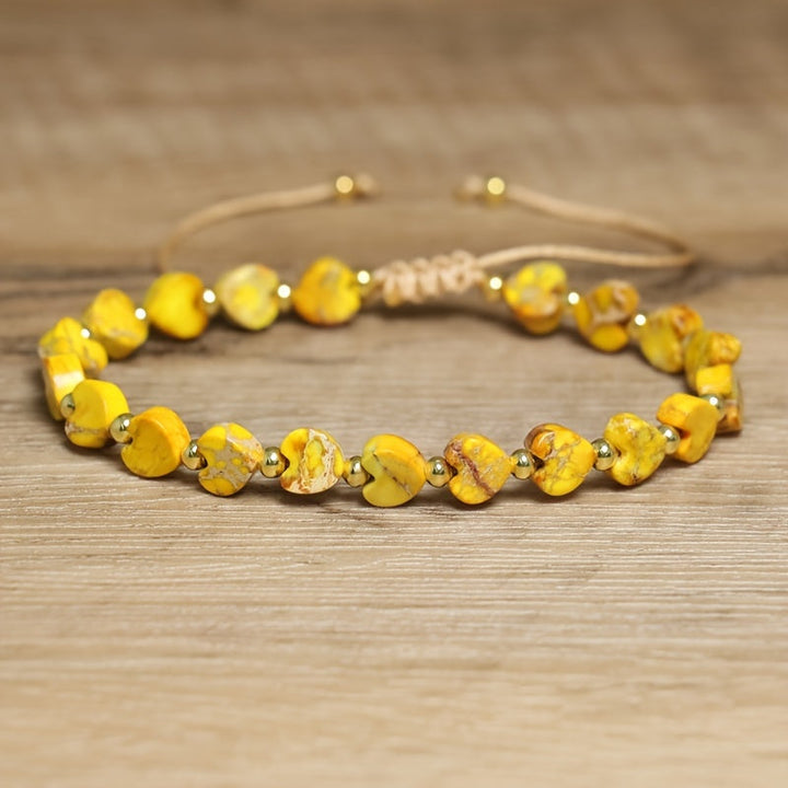 Unisex Heartline Gemstone Beaded Bracelet, natural stones, adjustable fit, colorful, stackable.