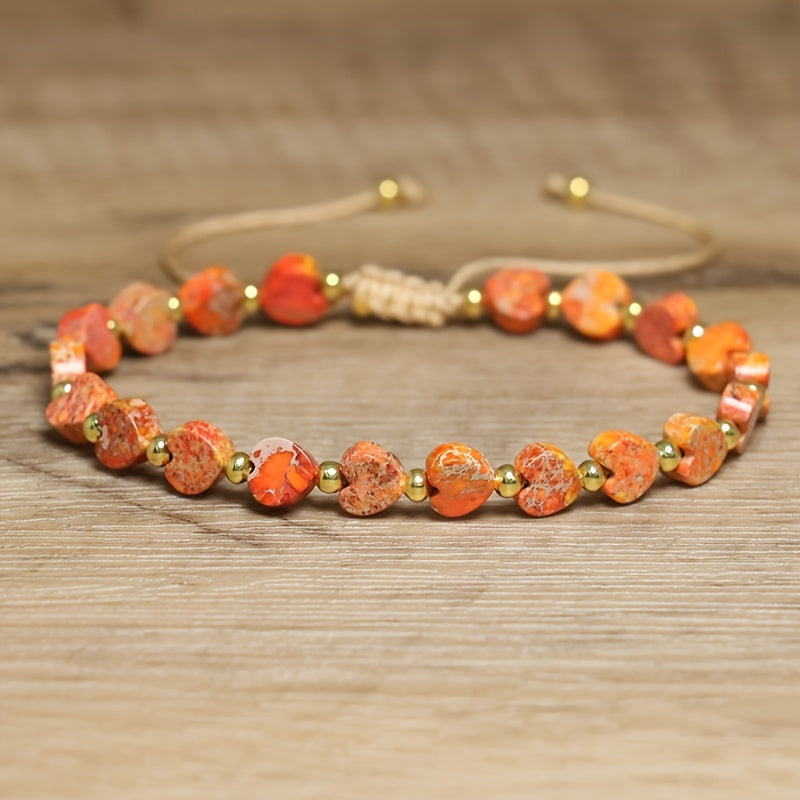 Handmade gemstone heartline bracelet, natural stone beads, unisex, perfect for stacking.