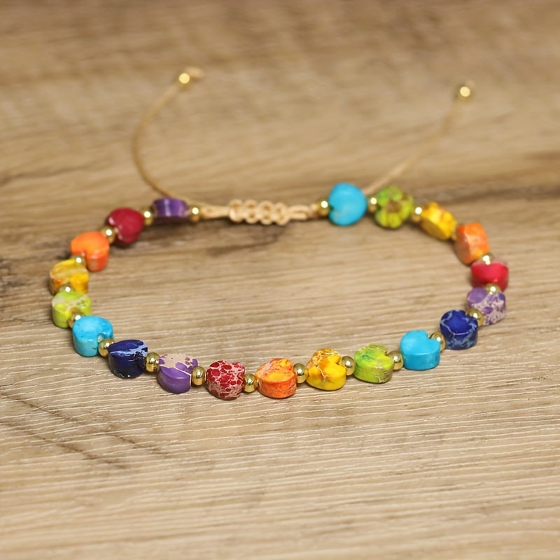 Stackable gemstone heart jewelry, beaded bracelet with natural stones, adjustable, handmade for unisex.