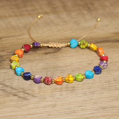 Stackable gemstone heart jewelry, beaded bracelet with natural stones, adjustable, handmade for unisex.