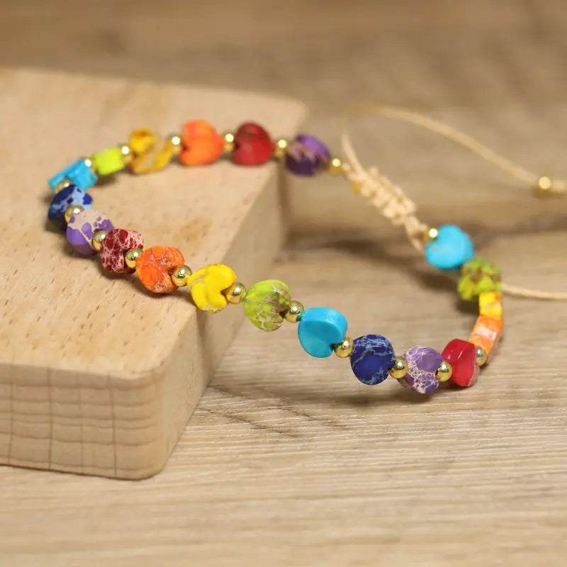 Handcrafted 'Heartline' beaded bracelet, natural gemstone beads, unisex, adjustable and stackable.