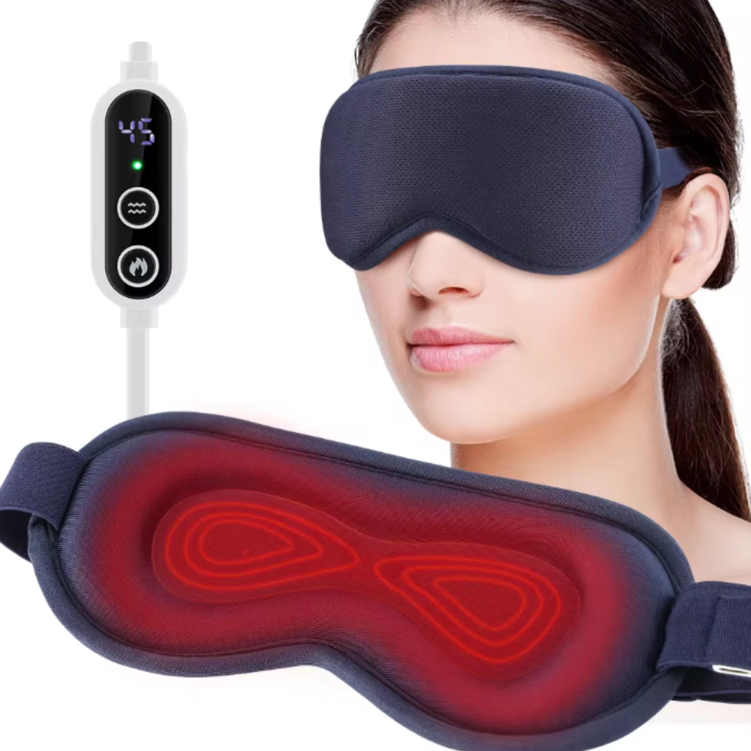 Comfortable unisex heated eye massager soothes eye strain & helps with migraine relief. Portable design for personal care & wellness.