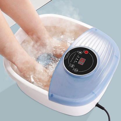 Unisex heated foot spa massager with soothing bubbles and vibration for ultimate foot relaxation and comfort.