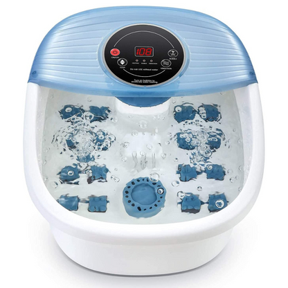 Temperature-controlled foot spa massager providing bubble and vibration foot bath for daily foot care.
