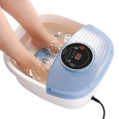 Unisex heated foot massager with bubbles and vibration, perfect for wellness and pedicure at home.