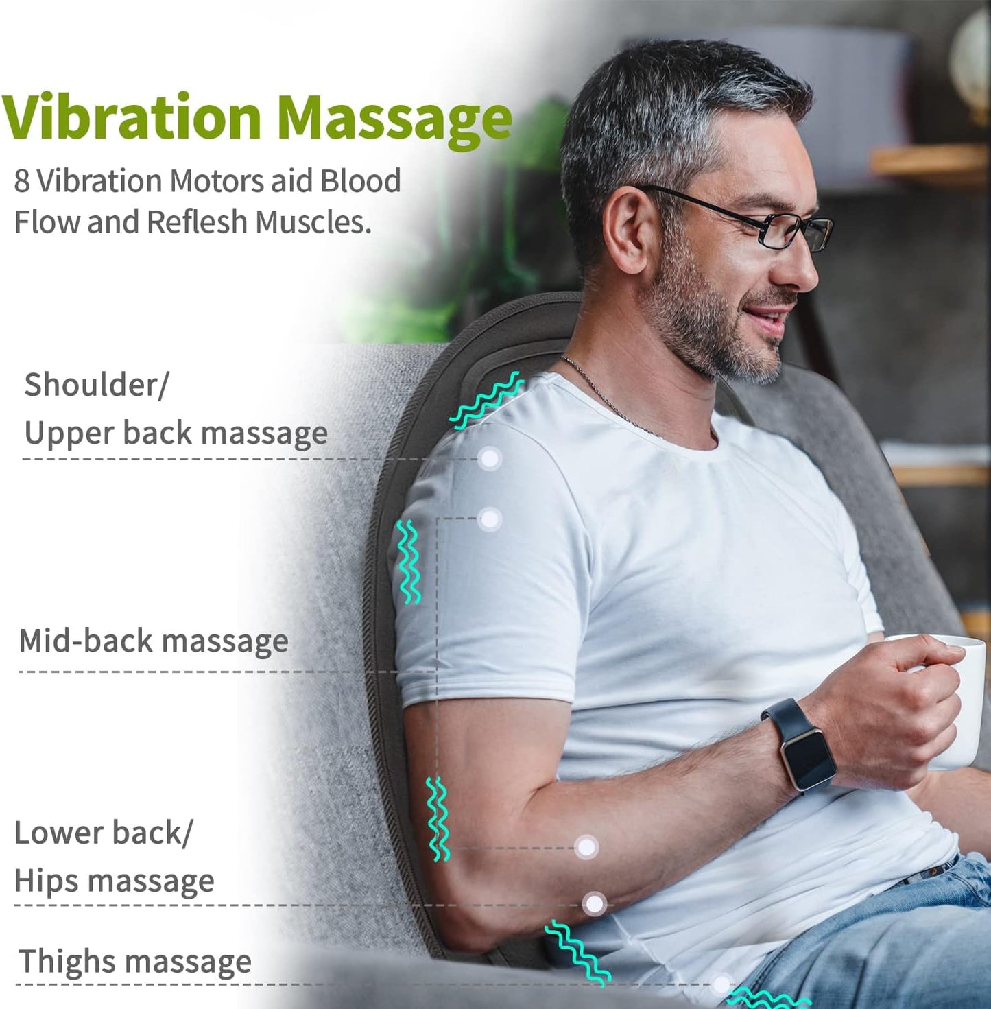 Comfortable unisex heated massage cushion for car & chair. Delivers targeted vibration massage for ultimate wellness.