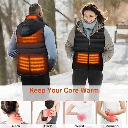 Rechargeable unisex heated vest with power bank. USB-heated for continuous winter warmth. Essential thermal outdoor gear.