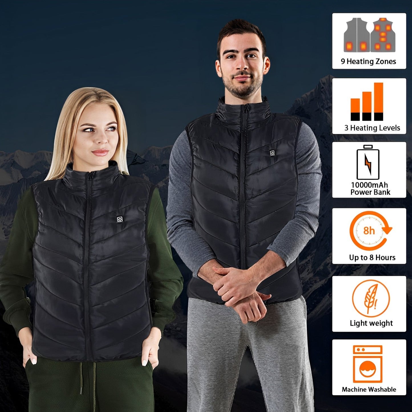 Stay warm with this unisex heated vest. Insulated electric vest with power bank, perfect thermal clothing for cold winter weather.