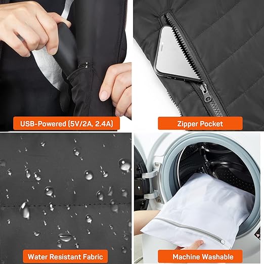 Versatile unisex heated vest, travel & outdoor gear. Electric rechargeable vest with power bank for consistent winter warmth.