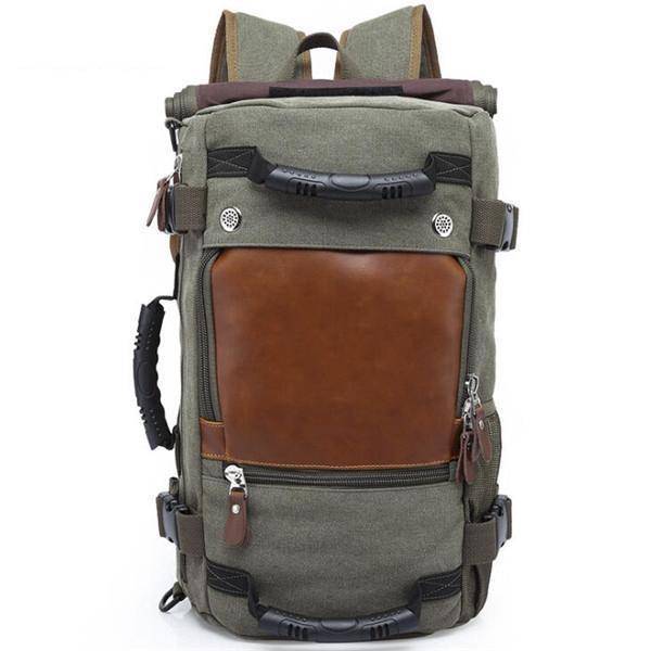 Heavy-duty canvas backpack with adjustable straps, designed for comfortable unisex travel and hiking.