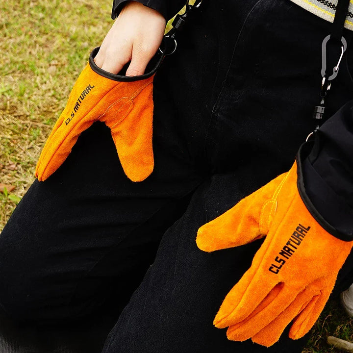 Protective unisex heavy-duty gloves, heat-resistant for fire pit, grilling, camping, and general outdoor safety.